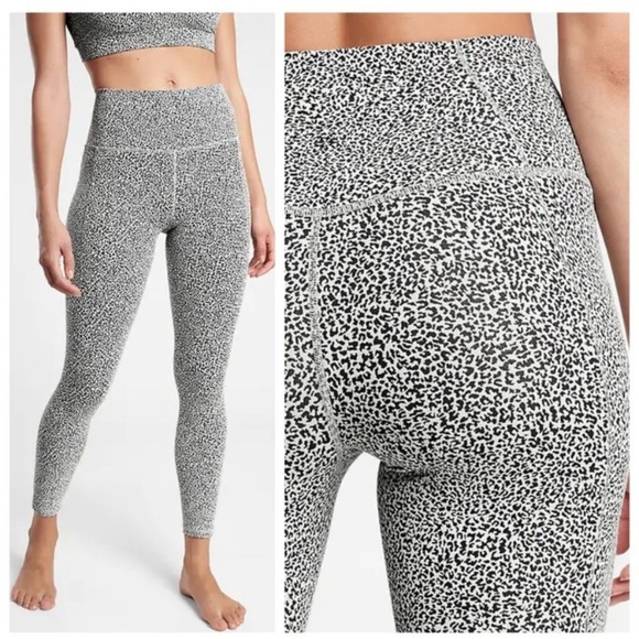 Athleta Pants - Athleta Salutation Stash Textured Tights Leggings Black White Leopard Animal XS